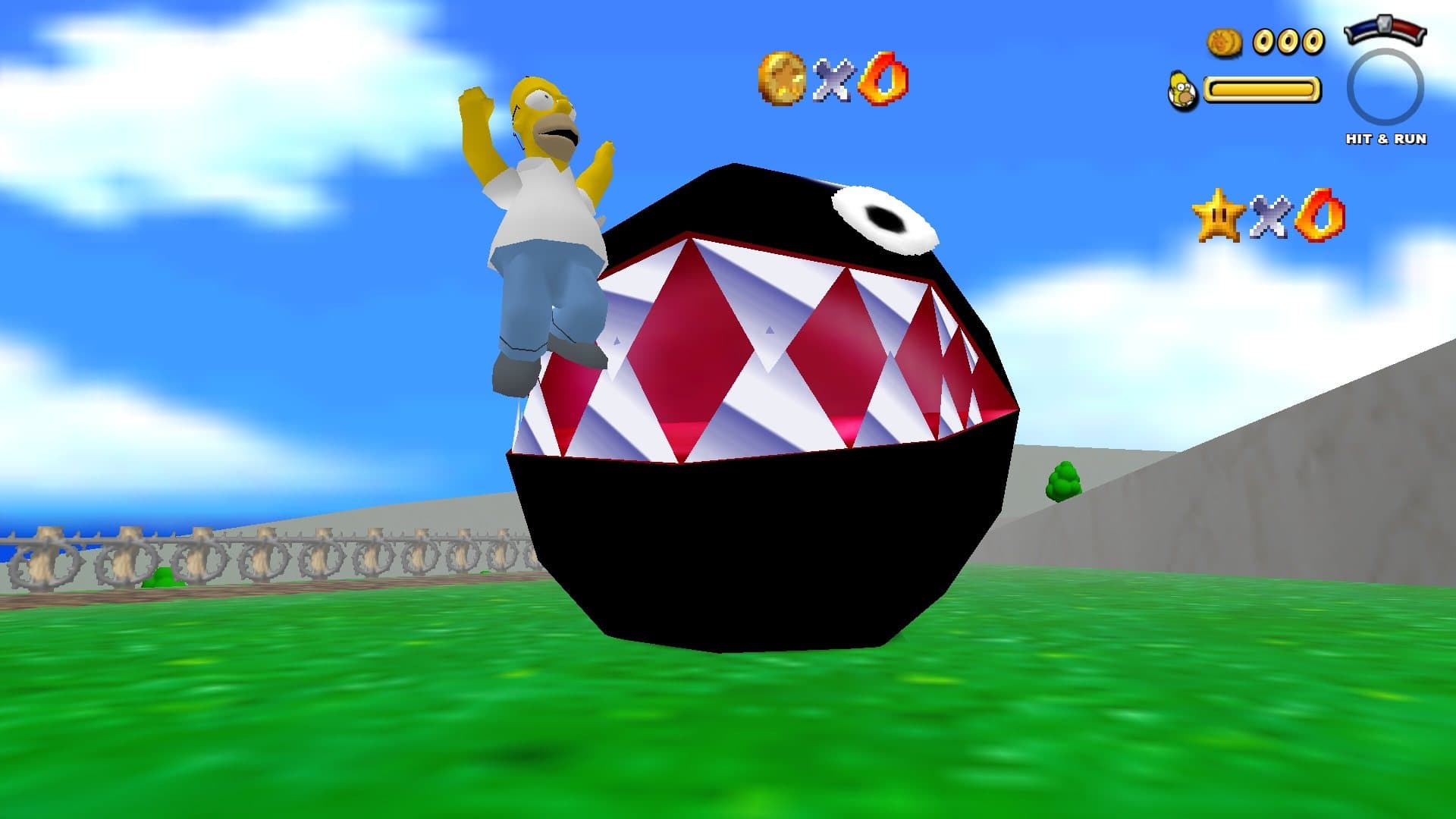 Homer Simpson in Super Mario 64, a real frame